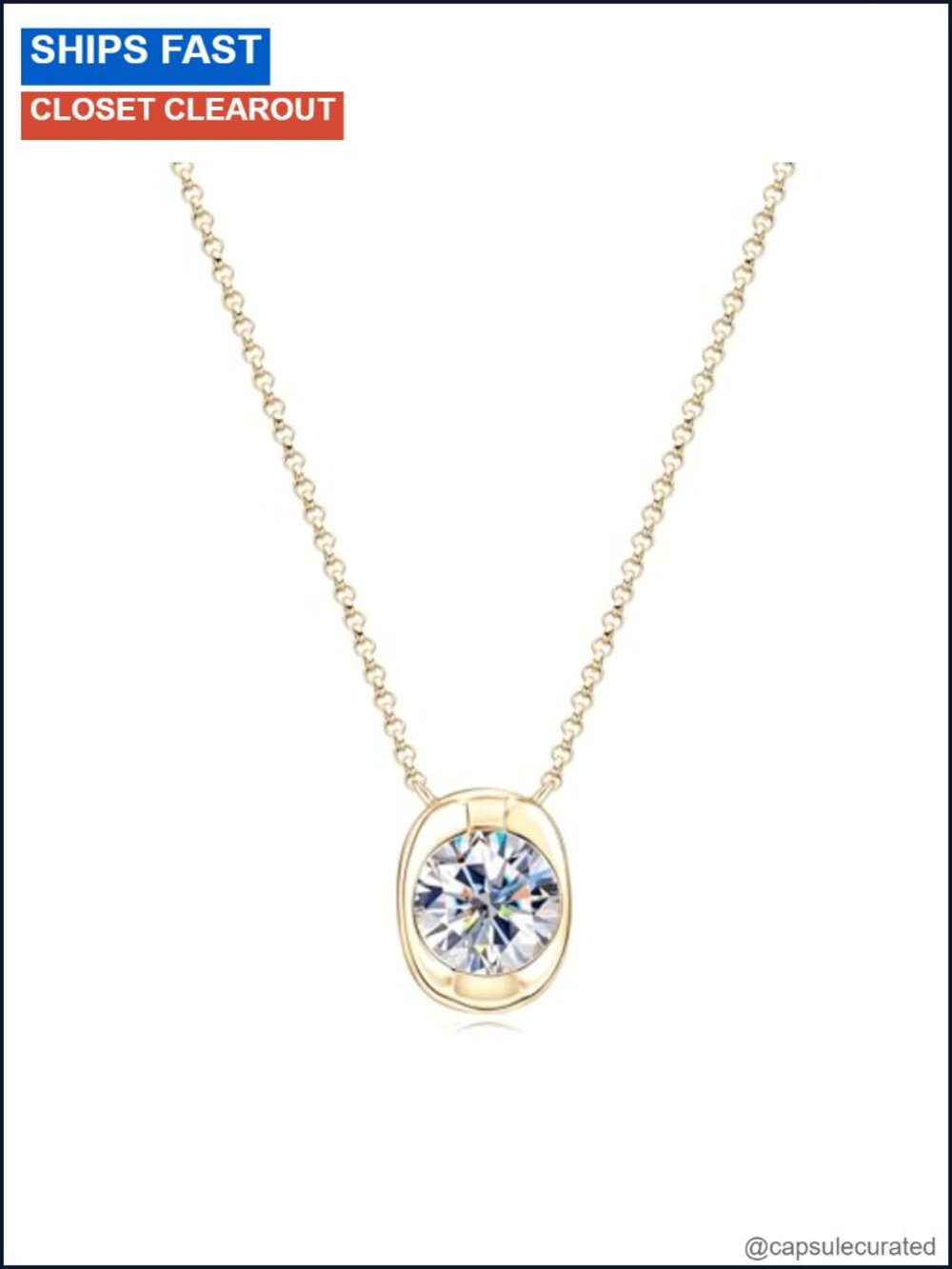 2 Carat Moissanite Necklace 14k Gold Plated Sterling Silver Oval Solitaire